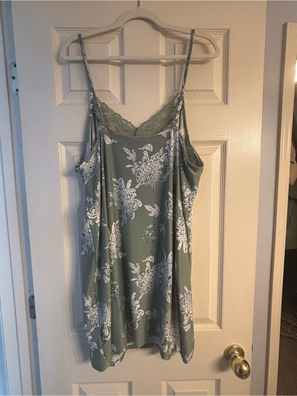 Floral Lace-Trim Slip Dress in Sage Green - Picture 2 of 4